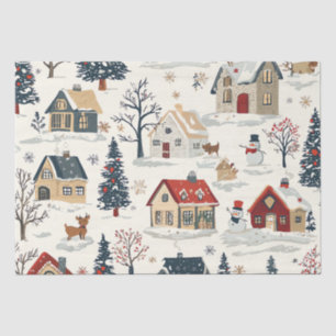 Papel De Seda Cabañas Nevadas Vintage Rojo Navidad Marina Navida