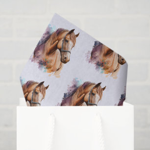 Papel De Seda Cabeza de caballo marrón en patrón de acuarela
