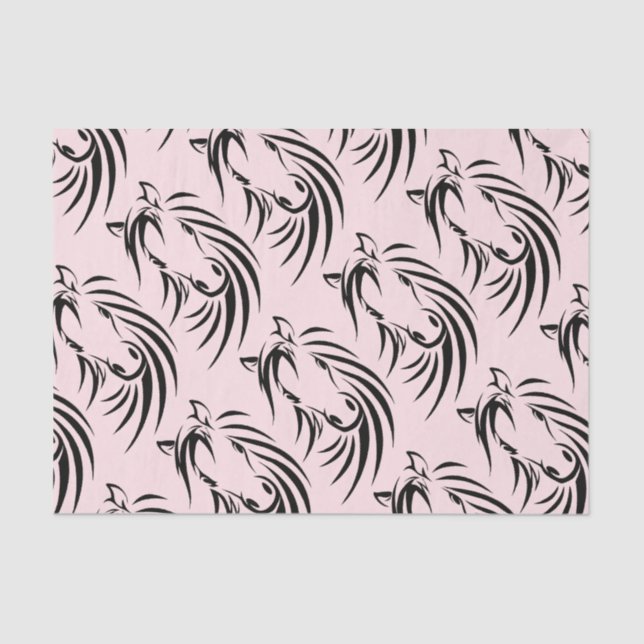 Papel De Seda Cabeza de caballo negra en rosa (Anverso)