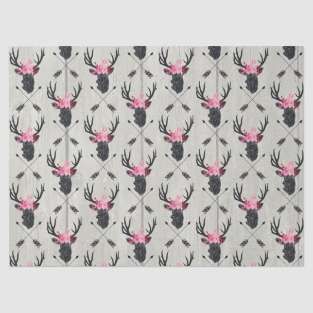 Papel De Seda Cabeza de ciervo geométrica con flores y flechas c (Anverso)