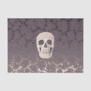 Papel De Seda Cabeza De Cráneo Gótica Blanco Gris Moderno Flor
