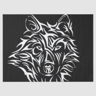 Papel De Seda Cabeza de lobo blanco en negro