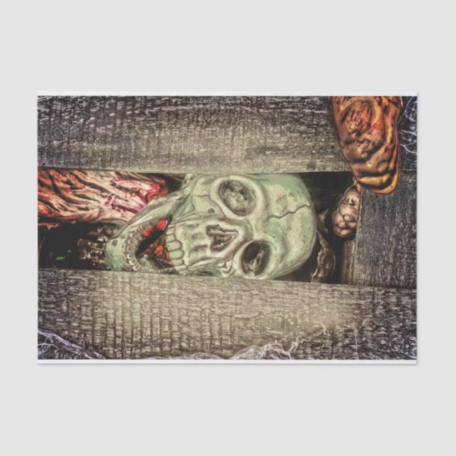 Papel De Seda Cabeza gótica de cráneo verde espantada (Anverso)