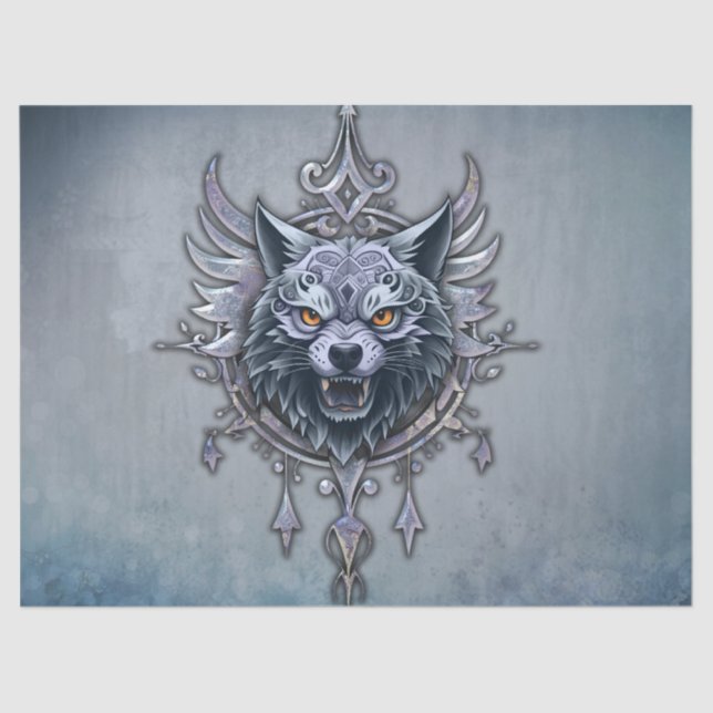 Papel De Seda Cabeza mística de lobo. (Anverso)