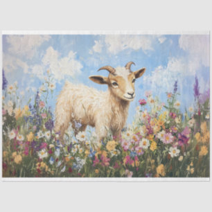 Papel De Seda Cabra Adorable Rodeada de Flores Silvestres Decoup