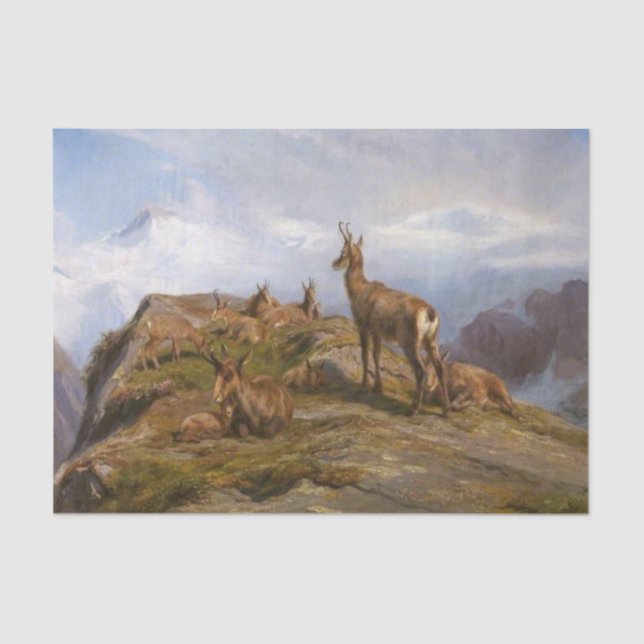 Papel De Seda Cabras Chamois en las montañas (por Rosa Bonheur) (Anverso)