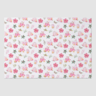 Papel De Seda Cacao Caliente de Navidad y Poinsettias Rosadas