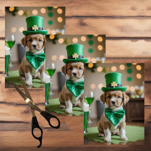 Papel De Seda Cachorro adorable con traje de San Patricio en un