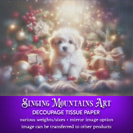 Papel De Seda Cachorro Adorable y Árbol de Navidad Decoupage Nav