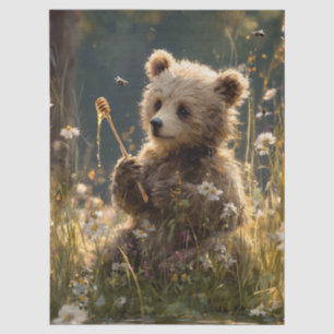 Papel De Seda Cachorro de Oso con Miel en una Pradera de Flores 