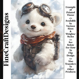 Papel De Seda Cachorro de Oso Polar Acuarela Explorador CD9 Deco
