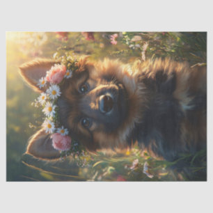 Papel De Seda Cachorro de Pastor Alemán con Corona de Flores