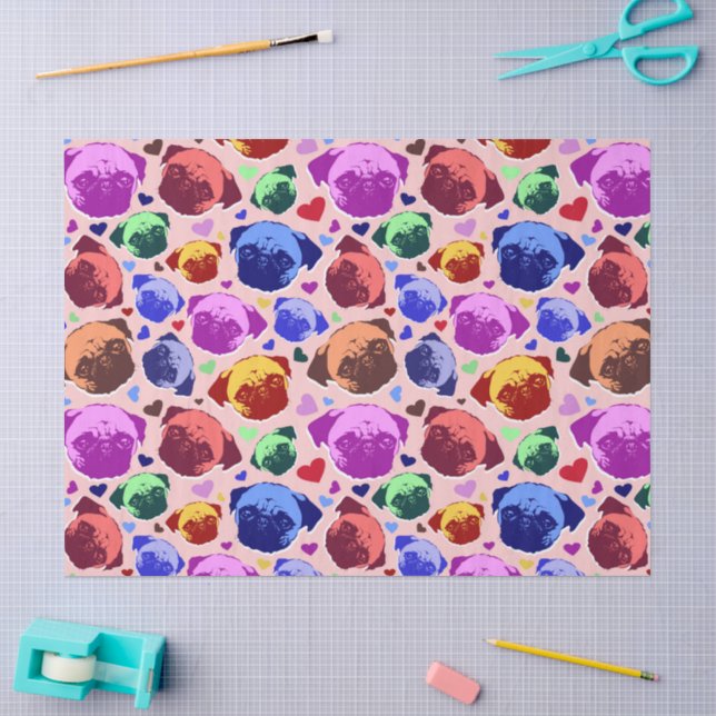 Papel De Seda Cachorro Pug PopArt Estilo Retro (Artesanía)