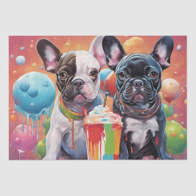 Papel De Seda Cachorros de Bulldog franceses , Milkshake (Anverso)