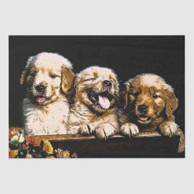 Papel De Seda Cachorros de Golden Retriever (Anverso)