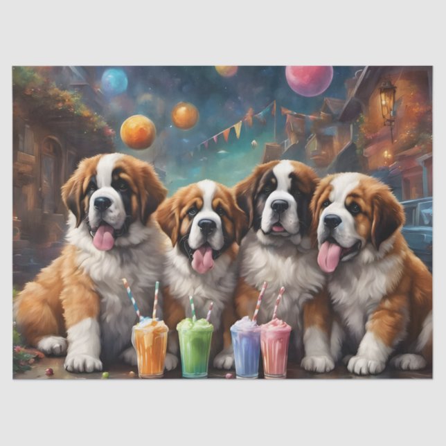 Papel De Seda Cachorros de San Bernardo y Milkshakes (Anverso)