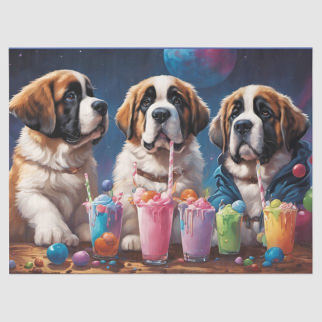 Papel De Seda Cachorros de San Bernardo y Milkshakes (Anverso)