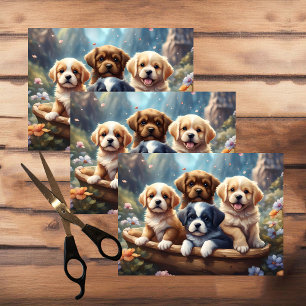 Papel De Seda Cachorros lindos en una cesta, niños