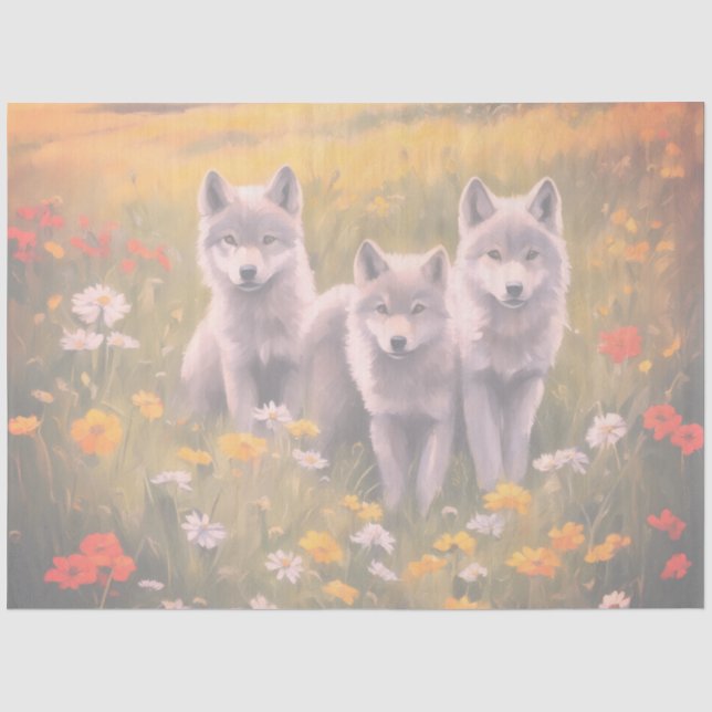 Papel De Seda Cachorros traviesos de lobo gris (Anverso)