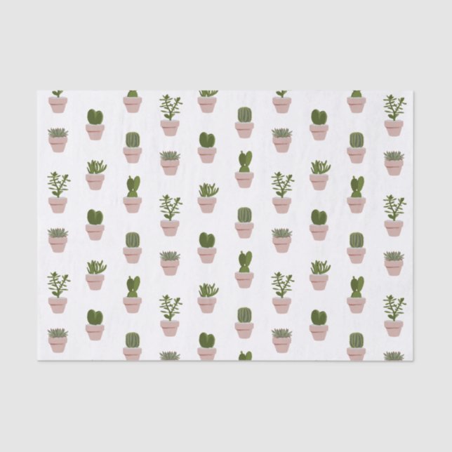Papel De Seda Cacti y Suculento - Rosa - Transparente (Anverso)