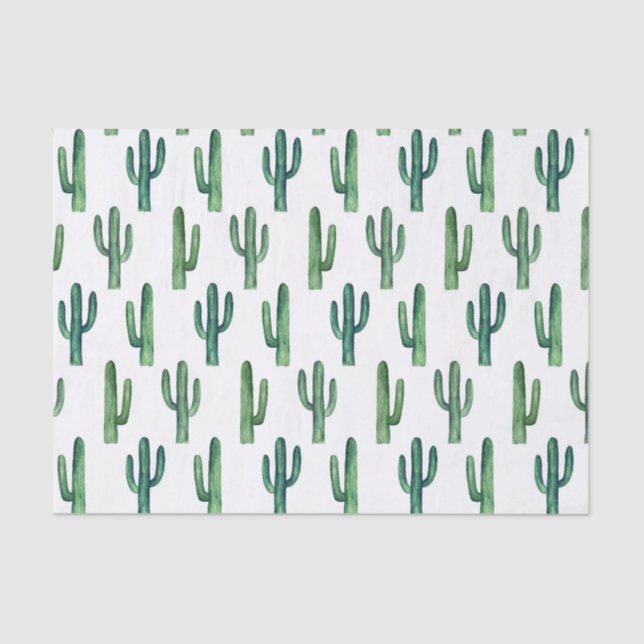 Papel De Seda Cactus acuarela. Patrón de cactus verdes. Moderno (Anverso)