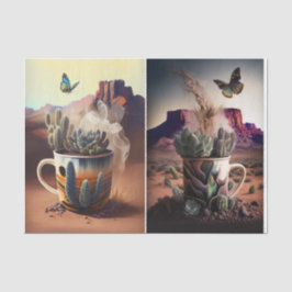 Papel De Seda Cactus, café y mariposas, Vibraciones del suroeste