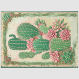 Papel De Seda Cactus Collage Ephemera de flores rosadas Art No3
