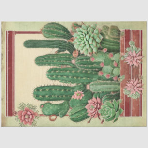Papel De Seda Cactus Collage Ephemera de flores rosadas Art No8