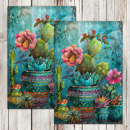PAPEL DE SEDA CACTUS COLORIDOS Y SUCULENTAS DECOUPAGE