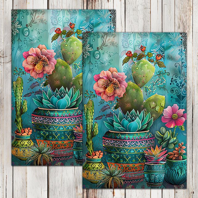 PAPEL DE SEDA CACTUS COLORIDOS Y SUCULENTAS DECOUPAGE (COLORFUL CACTUS AND SUCCULENTS DECOUPAGE TISSUE PAPER)