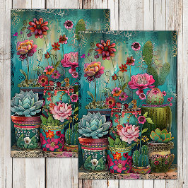 PAPEL DE SEDA CACTUS COLORIDOS Y SUCULENTAS DECOUPAGE