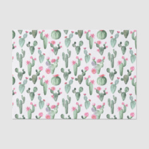 Papel De Seda Cactus de acuarela verde y rosa