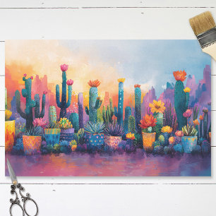 Papel De Seda Cactus de acuarela vibrante y descomposición de fl