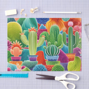 Papel De Seda Cactus en macetas abstractos