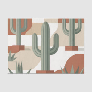 Papel De Seda Cactus Moderno Verde Salvia Terracota Desierto 
