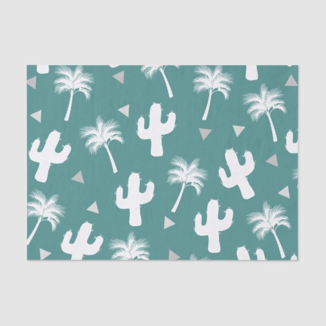 Papel De Seda Cactus, palmeras, y triángulos blancos de moda (Anverso)