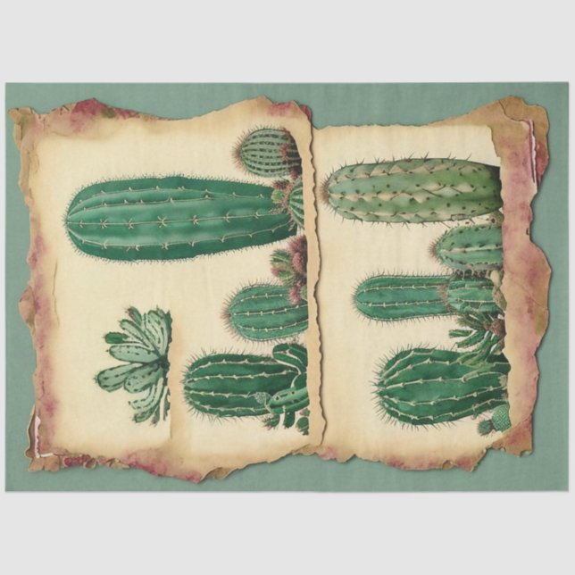 Papel De Seda Cactus Plant Ephemera Collage Art No2 (Anverso)