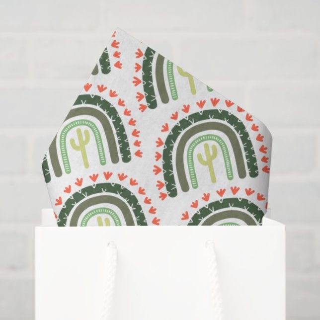 Papel De Seda Cactus Rainbow Naranja Green White Modern (Bolsa de regalo)