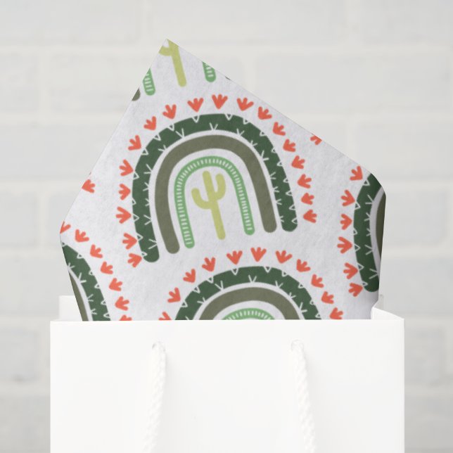 Papel De Seda Cactus Rainbow Naranja Green White Modert Desert (Bolsa de regalo)