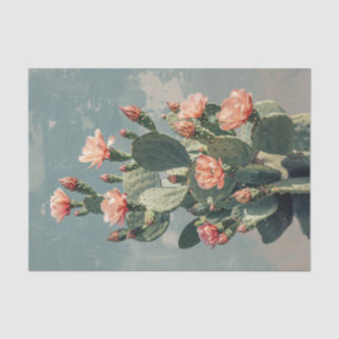 Papel De Seda Cactus Vintage con Flores Rosas Decoupage