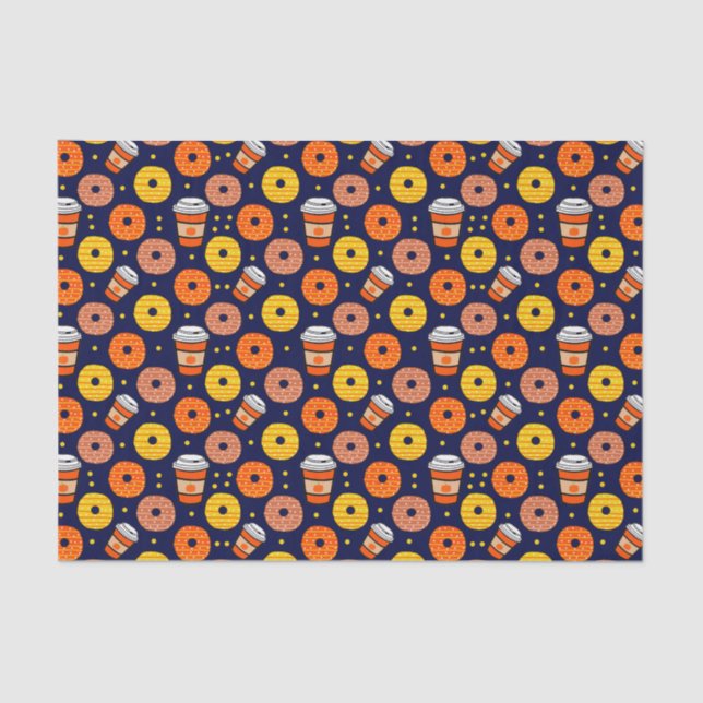 Papel De Seda Cae de calabaza Donuts & Coffee Blue (Anverso)