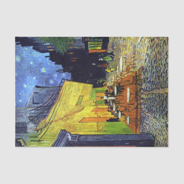 Papel De Seda Cafe Terrace de noche por Vincent Van Gogh  (Anverso)