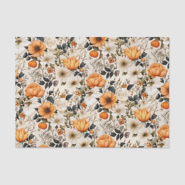 Papel De Seda Caída elegante de calabaza floral (Anverso)