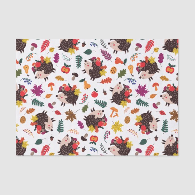Papel De Seda Caída en el bosque Cute Hedgehog con fruta (Anverso)