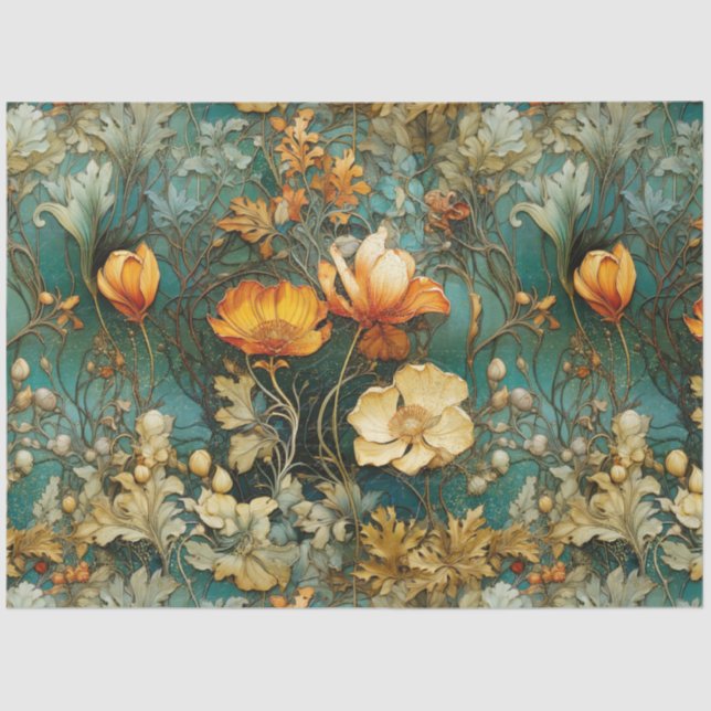 Papel De Seda Caída floral de Art Nouveau Desenlace de la época  (Anverso)
