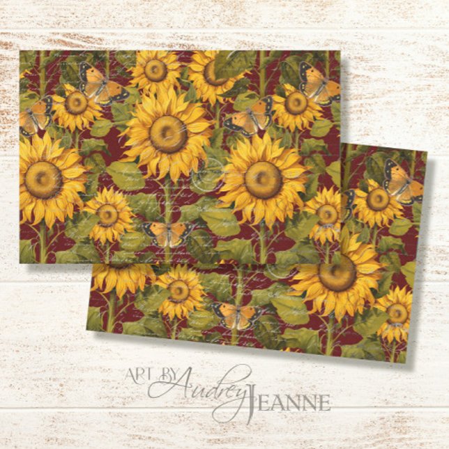 Papel De Seda Caída Girasol Floral Mariposa Ephemera Decoupage (Subido por el creador)