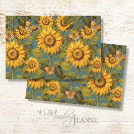 Papel De Seda Caída Girasol Floral Mariposa Verde azulada Descom