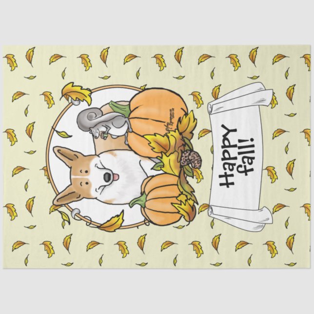 Papel De Seda Caída Pembroke Welsh Corgi (rojo 1) Calabazas Cute (Anverso)