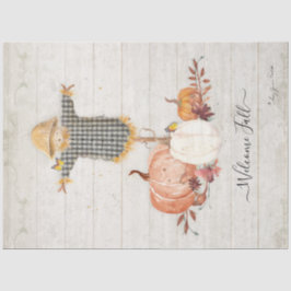 Papel De Seda Caída Scarecrow Calabaza Floral Otoño Decoupage Ti