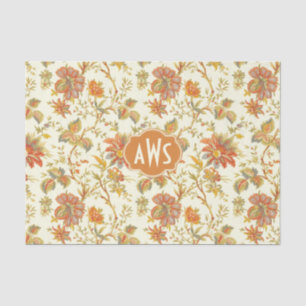 Papel De Seda Caída Vintage Hojas Florales Naranja Monograma